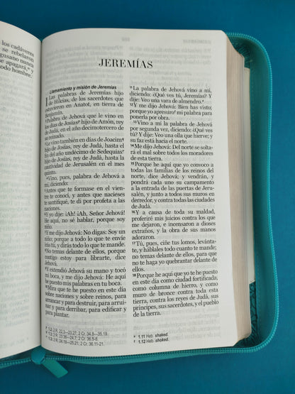 Biblia rvr 1960 bitono turquesa-blanco letra grande con forro borde dorado