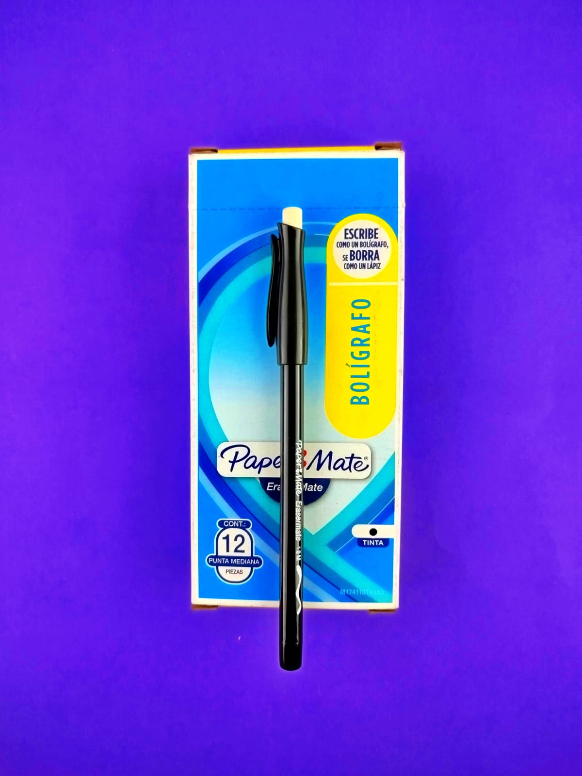Caja de 12 bolígrafos borrables paper mate negro by Paper mate
