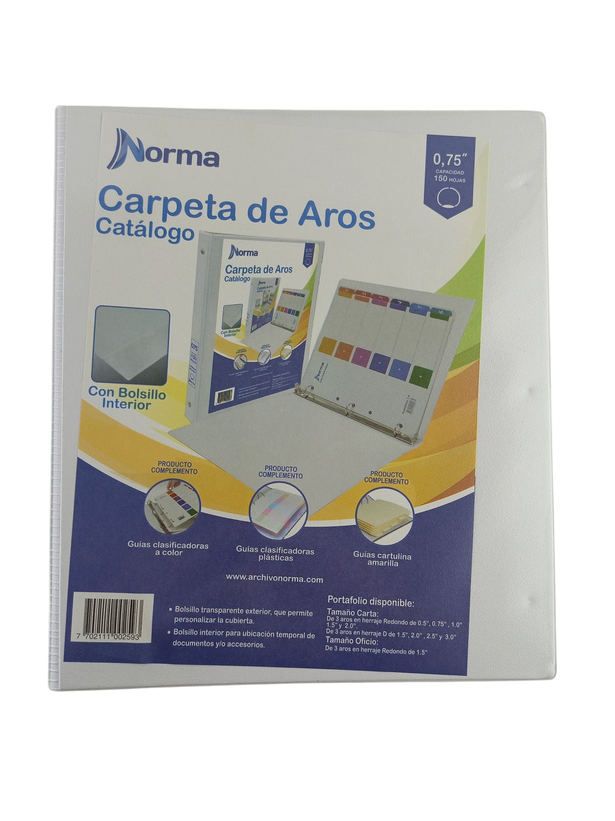 Pasta Catalogo Norma 3 Aros 0.75 R Blanca by Norma