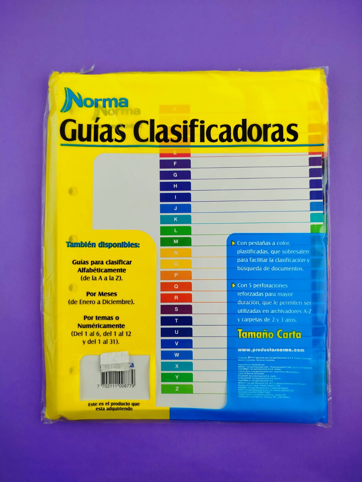 Separador norma carta guías clasificadoras alfabética A-Z