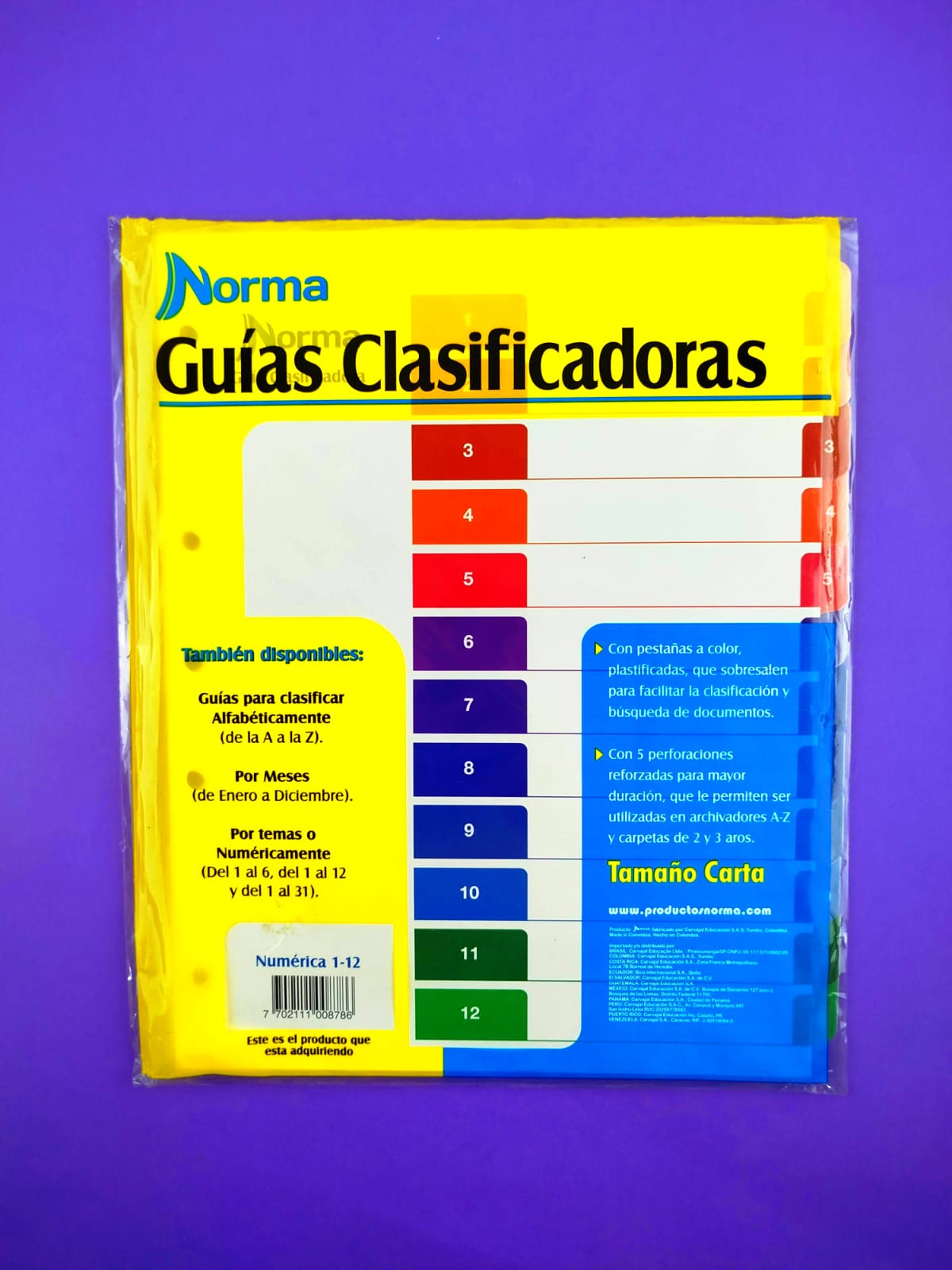 Separador norma carta guías clasificadoras numérica 1-12