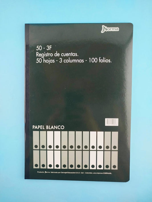 Libro de contabilidad 3 columnas 50 hojas/100 folios