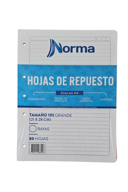 Hojas de repuesto 105 Norma (21x28) cm rayas 80 hj