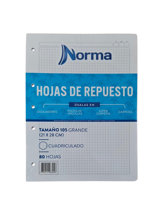 Hojas de repuesto 105 Norma (21x28) cm cuadriculado 80 HJ
