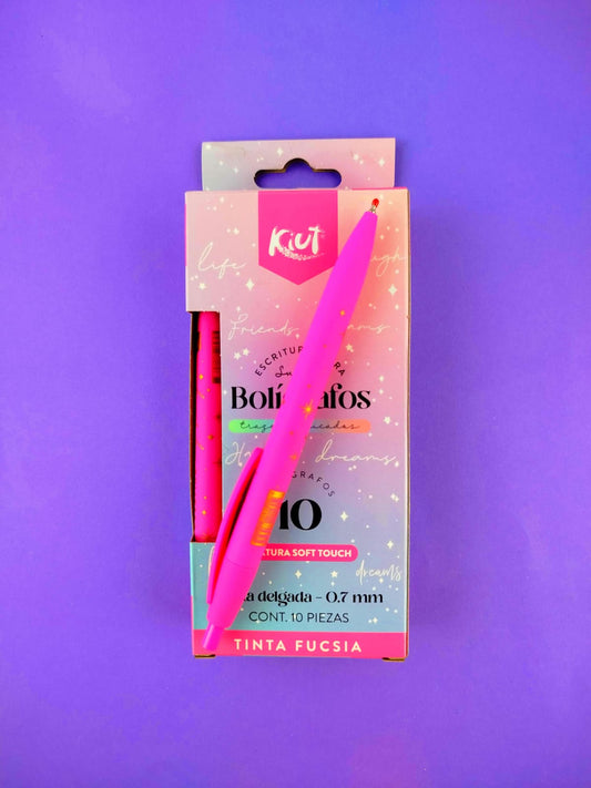 Bolígrafos kiut retráctil tinta fucsia 0.7 caja x10