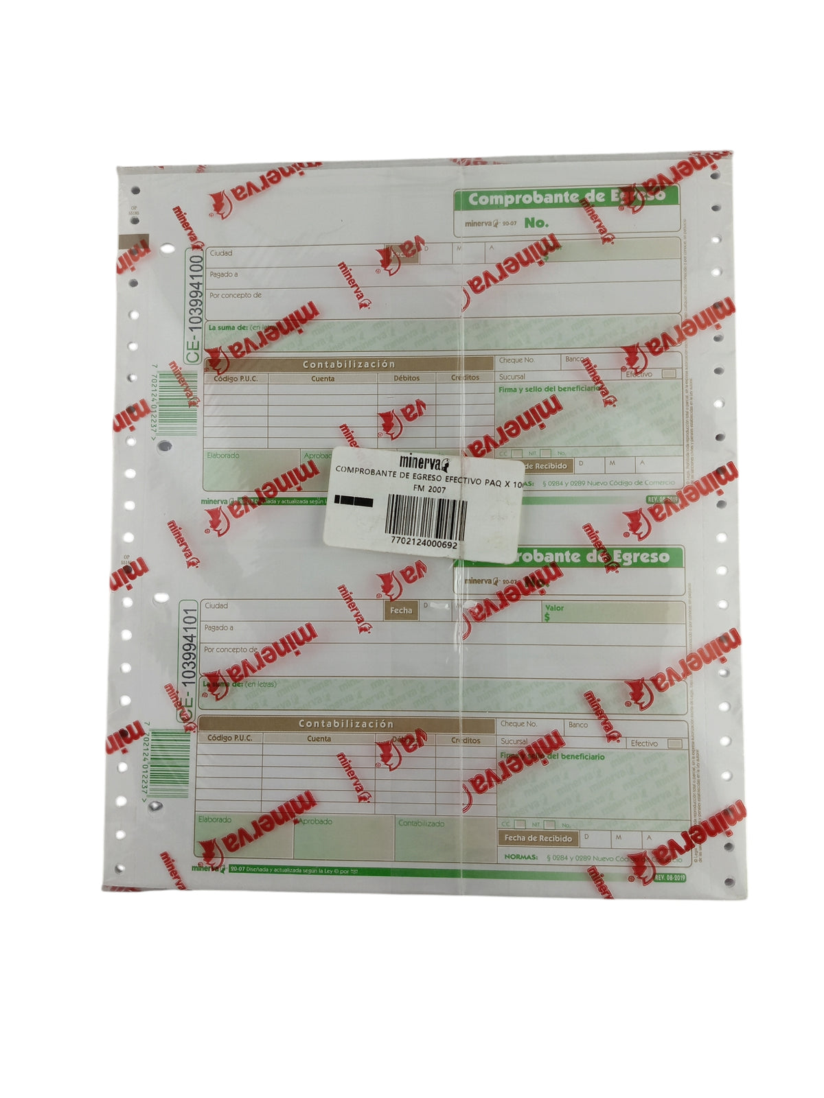 Comprobante de Egreso Efectivo Minerva Paquete x10 by Minerva