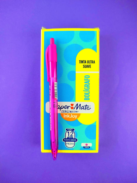 Caja de 12 lapiceros paper mate retráctil rosado