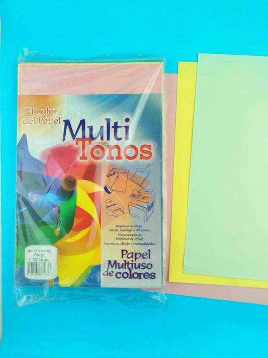 Papel bond multi tonos oficio x100 hojas