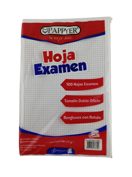 Hojas de examen cuadernillos paquete x 100 oficio con rótulo