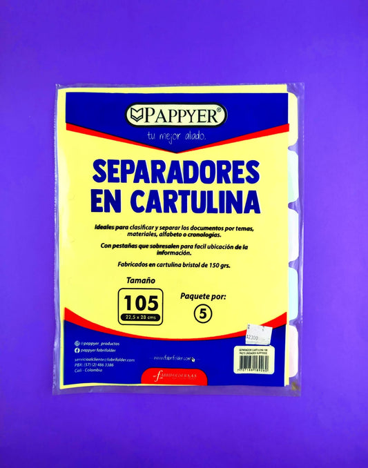Separador cartulina 105 surtido pappyer x5 unidades