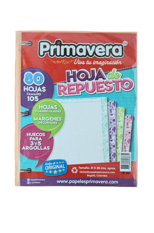 Hojas de repuesto 105 Primavera (21x28) cm cuadriculado 80 HJ
