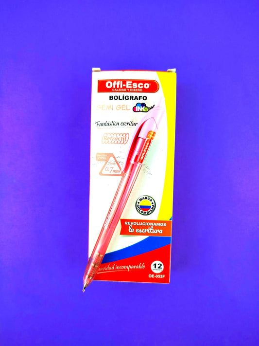 Bolígrafos offi esco semi gel retráctil rosado 0.7 caja x12