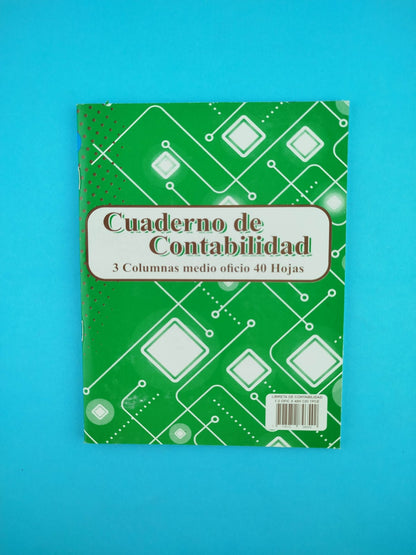 Cuaderno de contabilidad 3 columnas medio oficio 40 hojas