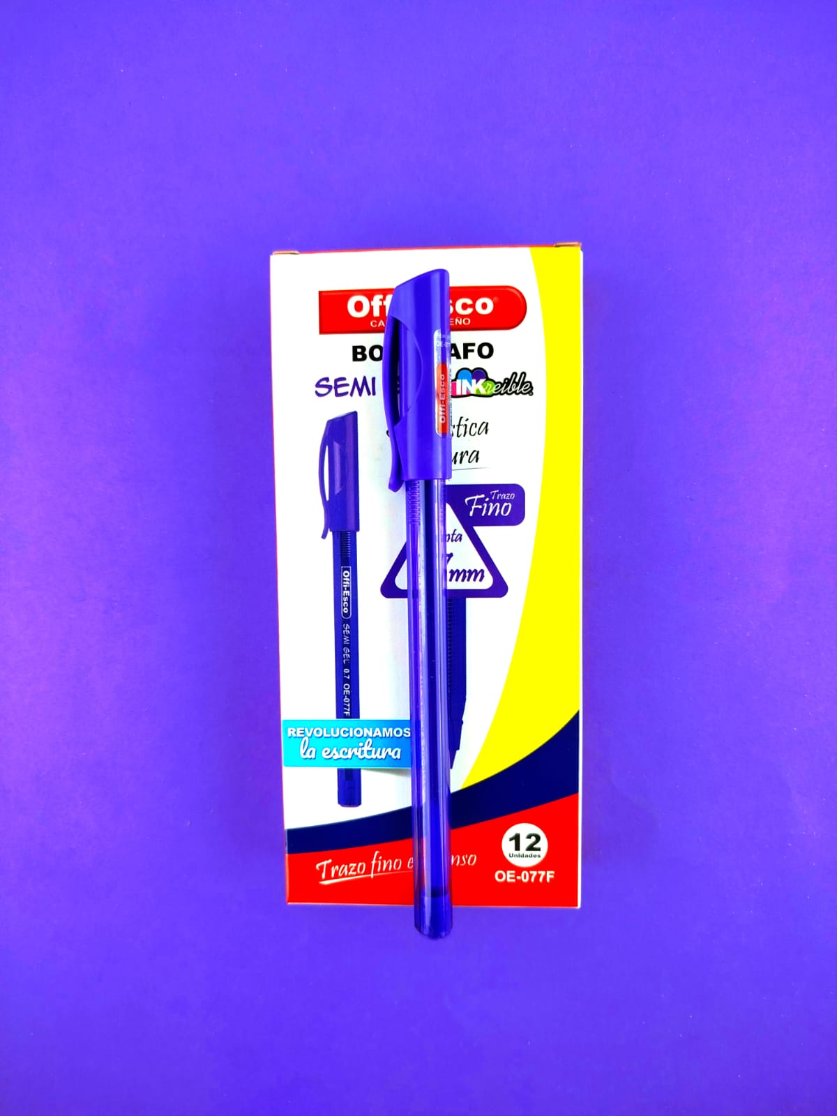 Caja de 12 bolígrafos offi esco semi gel punta 0.7mm morado