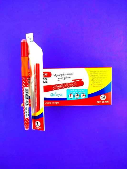 Bolígrafos offi esco gel borrable rojo 0.7 caja x12