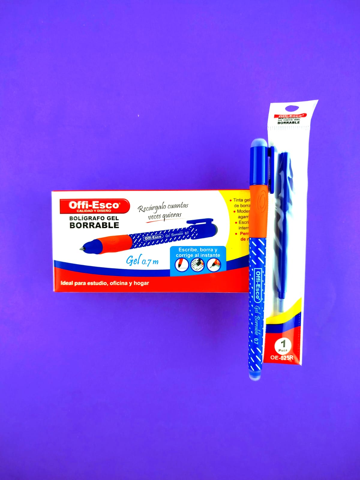 Bolígrafos offi esco gel borrable azul 0.7 caja x12 by Offi esco