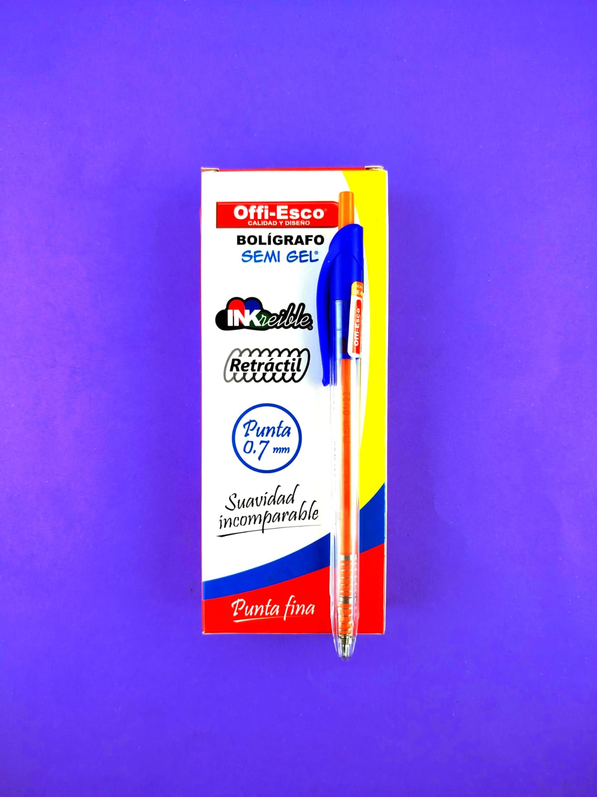 Bolígrafos offi esco semi gel retráctil azul 0.7 caja x12