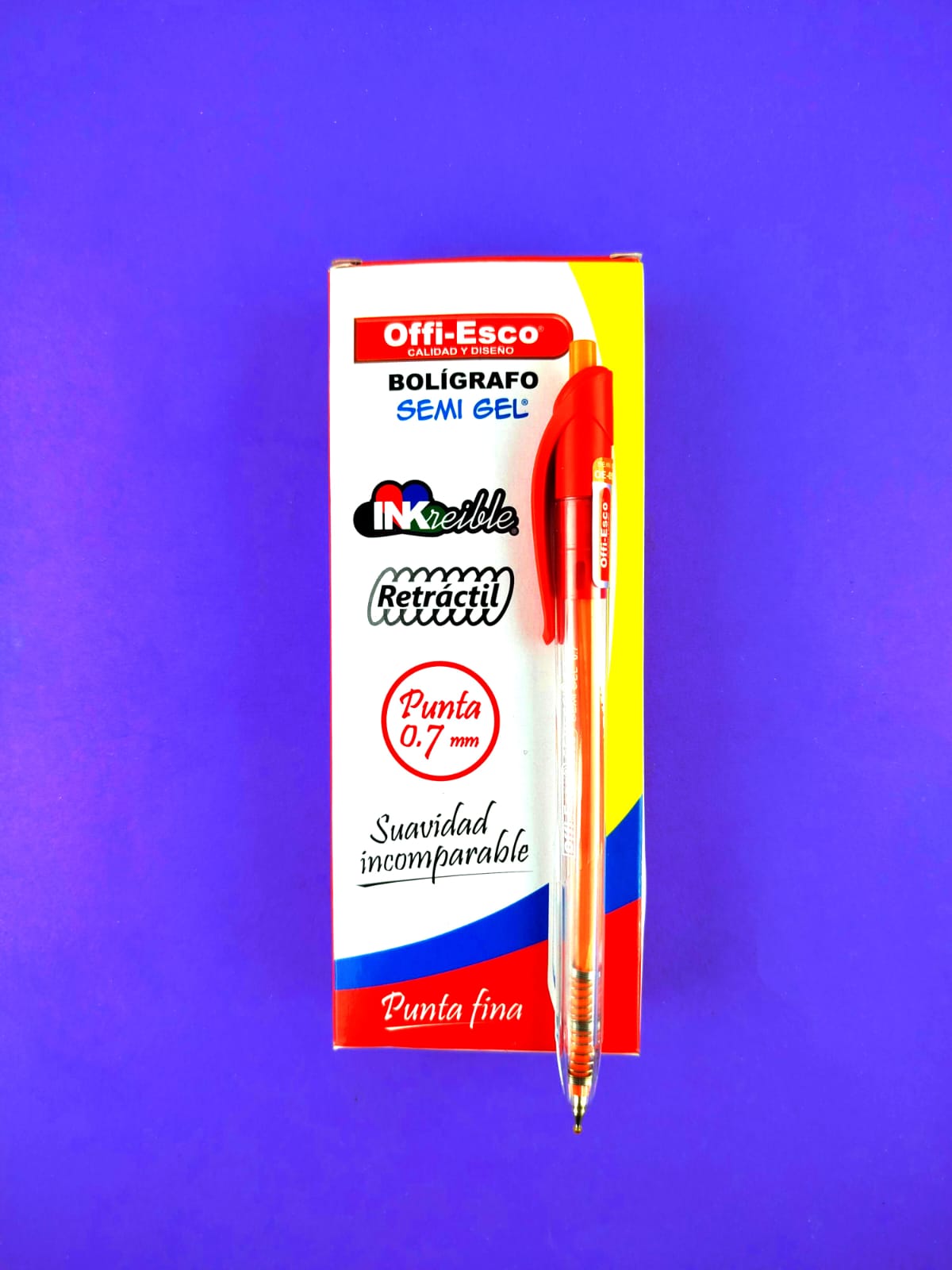 Caja de 12 bolígrafos retráctil offi esco semi gel rojo by Offi esco