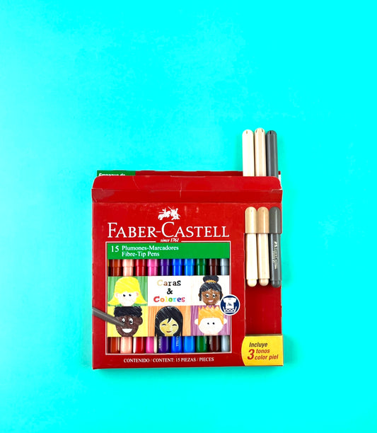 Plumones caras y colores faber- castell x 3 + 12 básicos