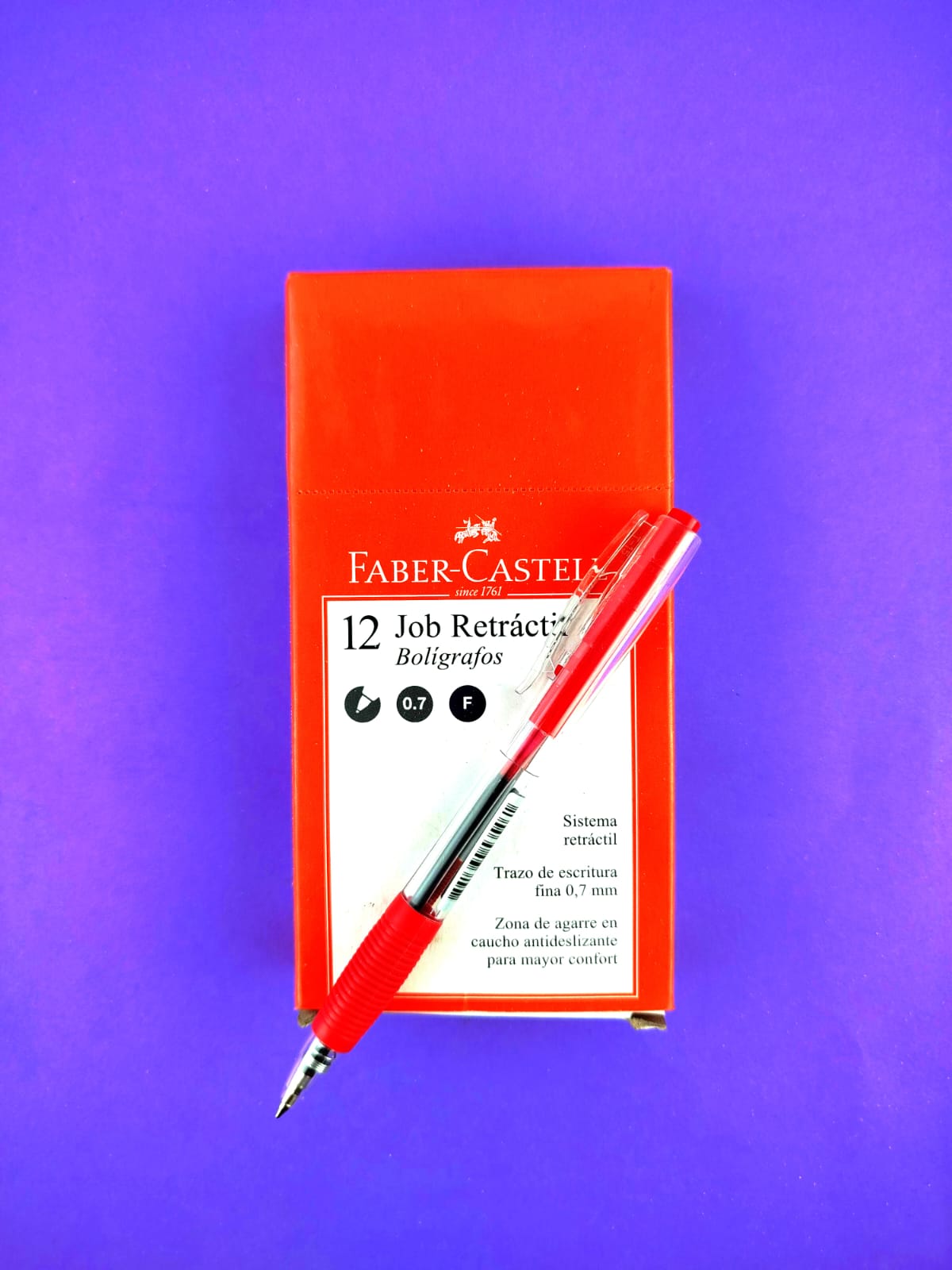 Bolígrafos Faber Castell job retráctil 0.7 rojo caja x12 by Faber Castell
