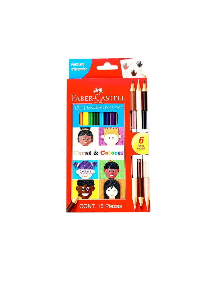 Colores faber castell caras y colores 12+3 unidades by libreriatroya.com