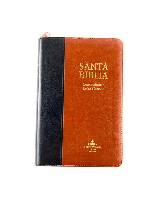 Biblia rvr 1960 negra-marrón con cierre e índice