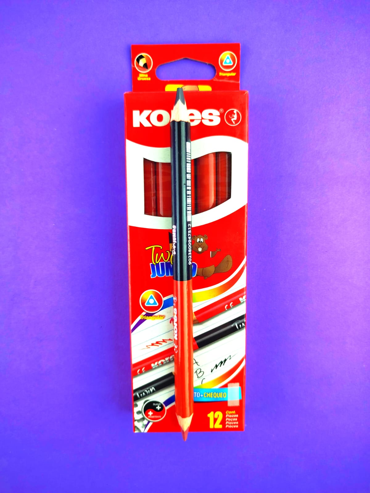 Caja de 12 lápices twin bicolor jumbo grafito + chequeo Kores by Kores