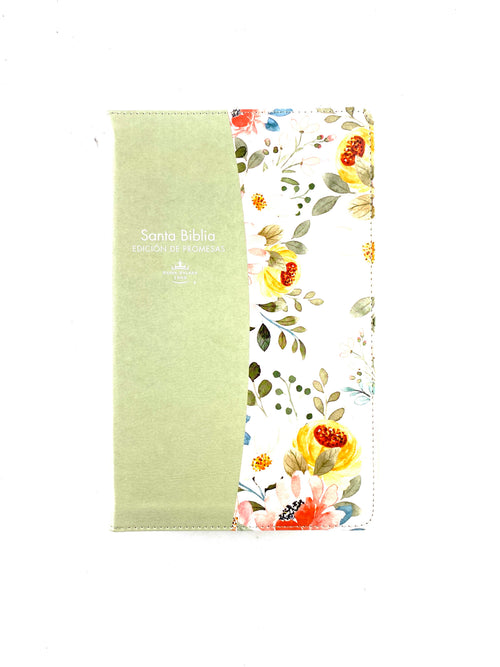 Biblia de promesas letra grande con índice tamaño manual verde-flores by Reina Valera 1960