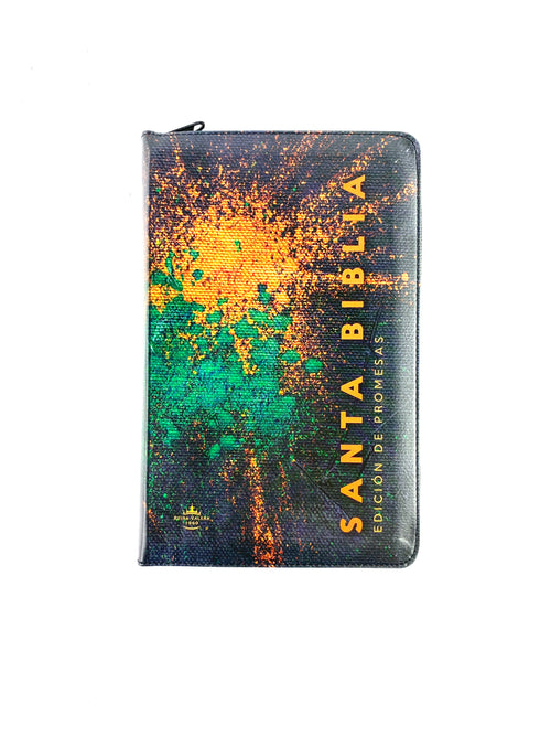 Biblia de promesas letra grande con índice tamaño manual negra-verde-naranja by Reina Valera 1960