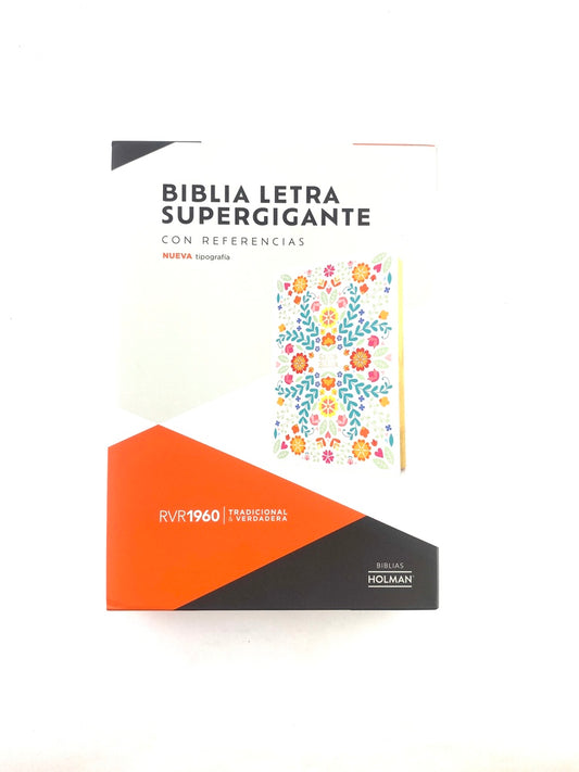 Biblia letra supergigante con referencias blanca con flores