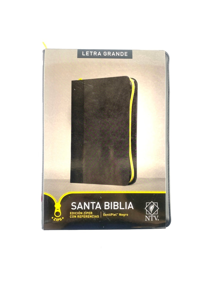Biblia NTV letra grande sentipiel negra edición ziper con referencias by Nueva Traducción Viviente