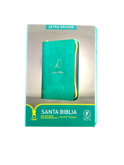 Biblia NTV letra grande sentipiel turquesa edición ziper con referencias