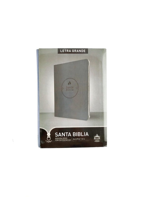 Biblia RVR letra grande sentipiel gris edición zíper con referencia by Reina Valera 1960