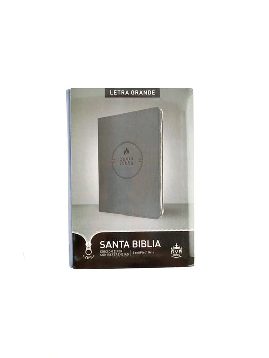 Biblia RVR letra grande sentipiel gris edición zíper con referencia