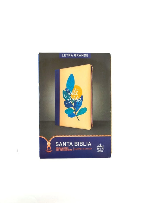 Biblia RVR letra grande sentipiel coral - azul edición zíper con referencia