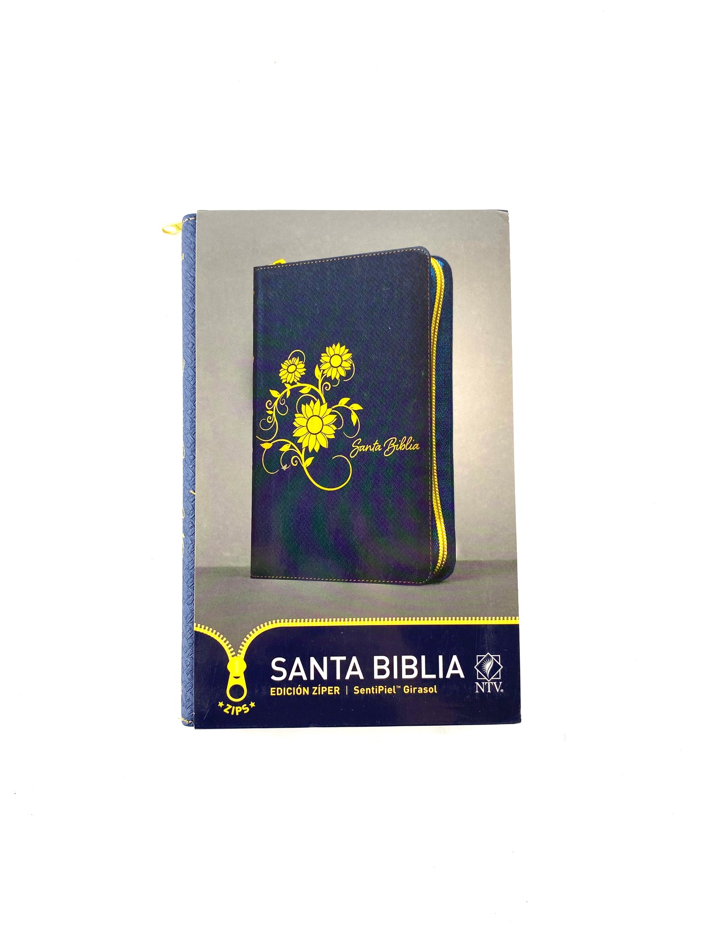 Biblia edición zíper sentipiel azul oscuro girasol