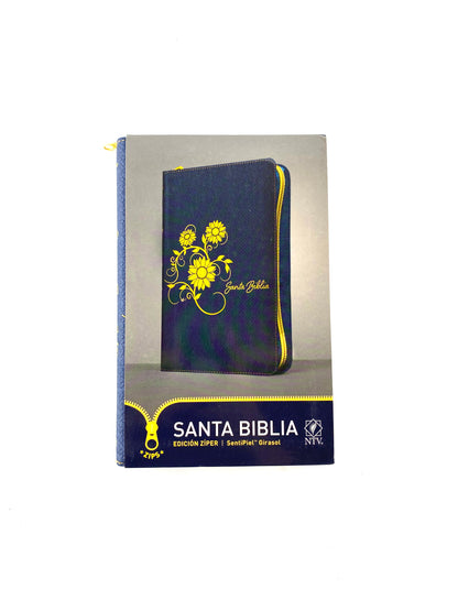 Biblia edición zíper sentipiel azul oscuro girasol