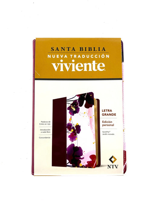 Biblia ntv letra grande edición personal morado - flores