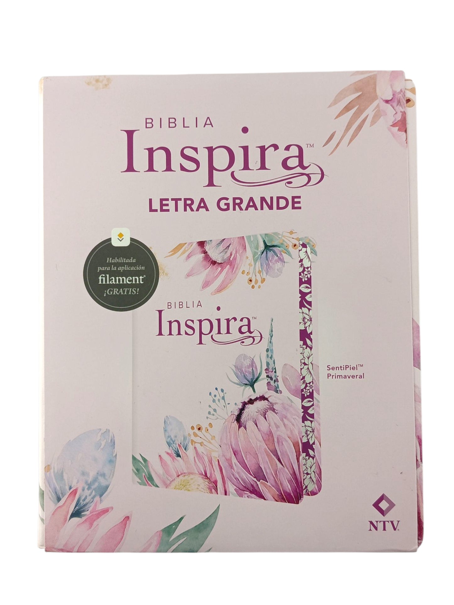 Biblia Inspira letra grande rosa - flores by Tyndale House Publishers