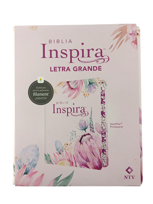 Biblia Inspira letra grande rosa - flores by Tyndale House Publishers