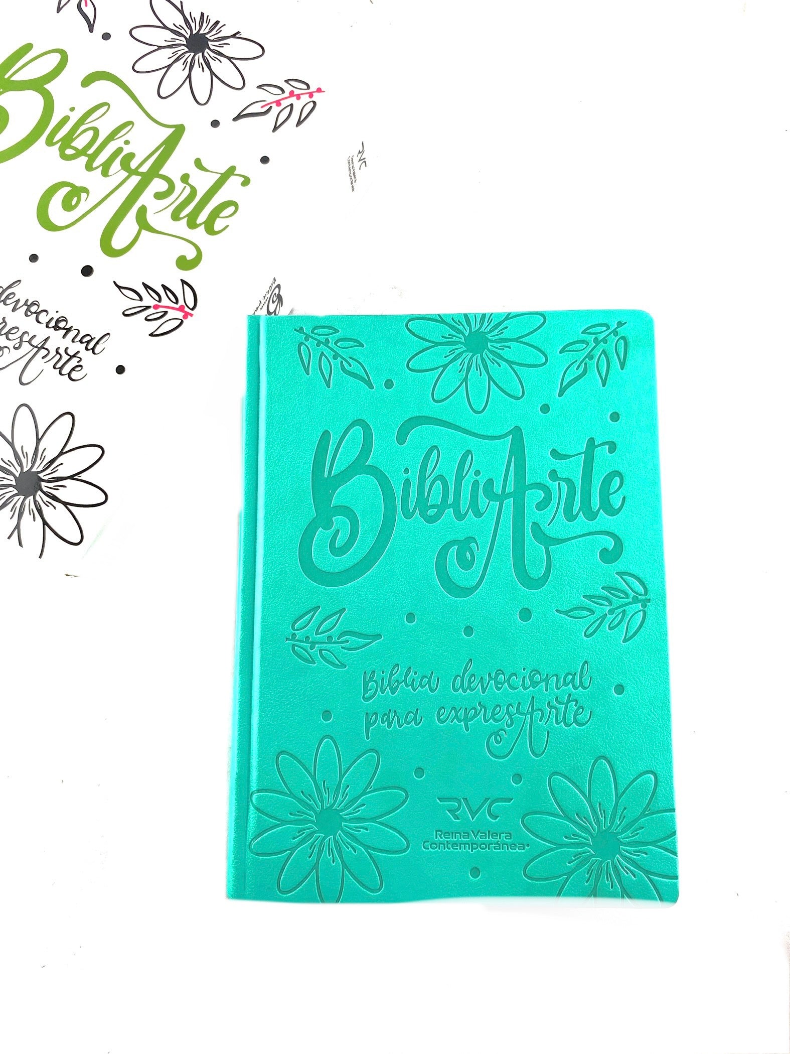 Bibliarte biblia devocional para expresarte verde menta borde plateado - estrellas by Reina Valera contemporánea
