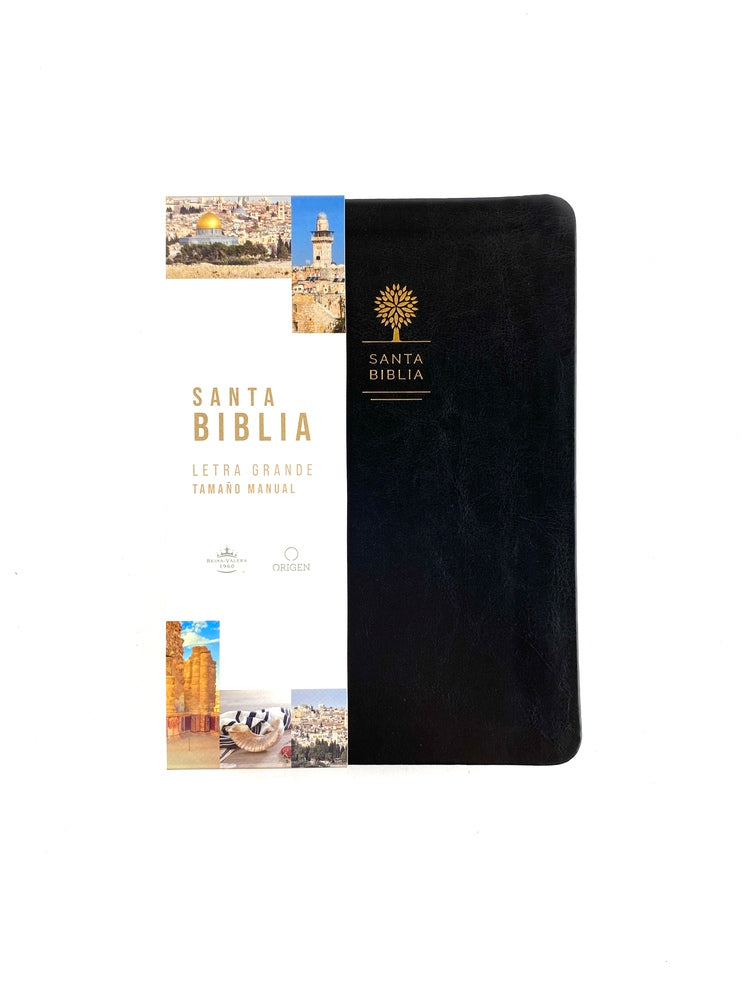 Biblia rvr 1960 letra grande tipo agenda negra sin cierre borde dorado e imágenes de la tierra santa tamaño manual