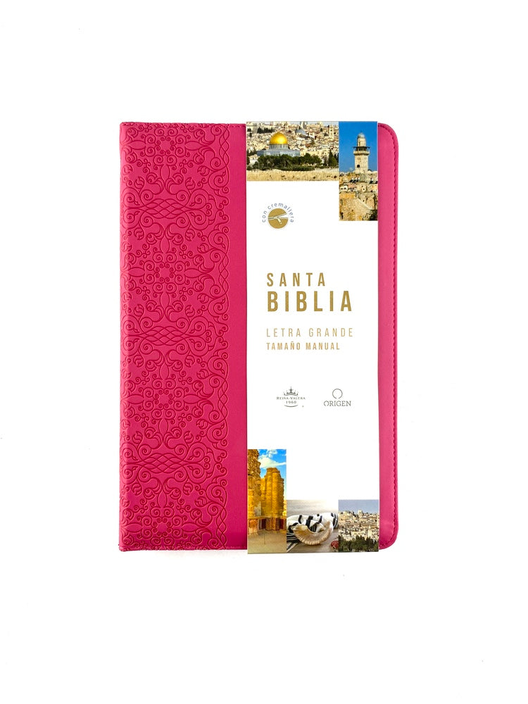 Biblia rvr 1960 letra grande tipo agenda fucsia con cierre e imágenes de la tierra santa tamaño manual by Reina Valera 1960