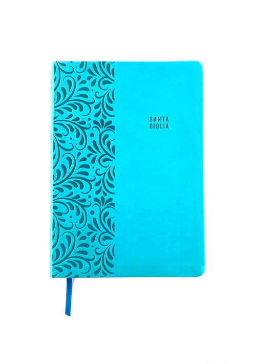 Biblia rvr 1960 letra super gigante aguamarina sin cierre borde plateado
