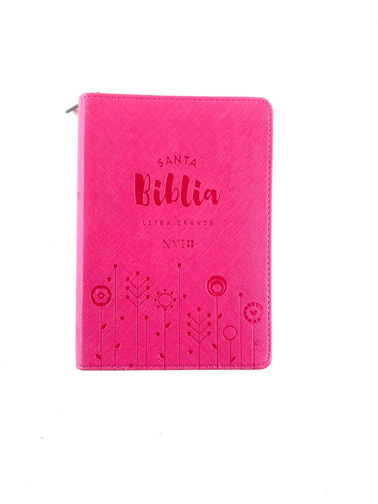 Santa biblia NVI letra grande fucsia con cierre