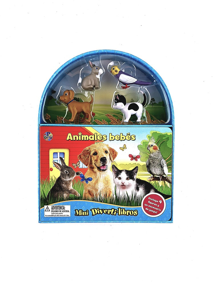 Animales bebés mini diverti-libros incluye 4 figuras y un escenario de juego