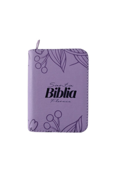 Biblia mini morada con cierre canto blanco by Reina Valera 1960