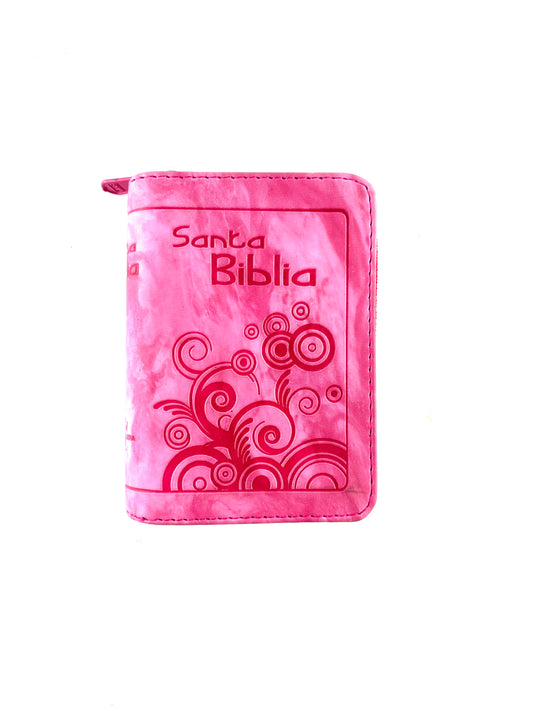 Biblia mini fucsia canto plateado con cierre