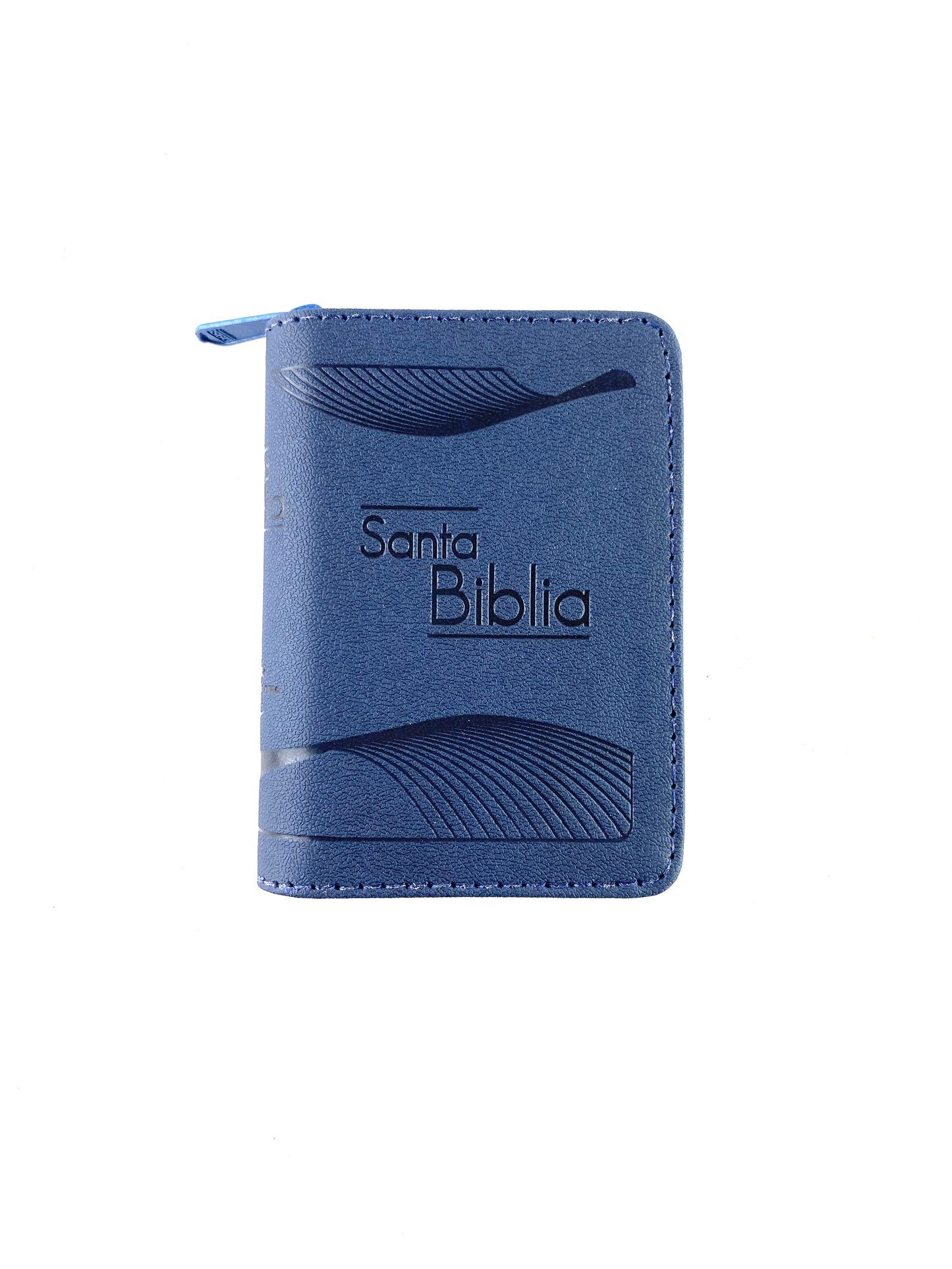 Biblia mini azul canto plateado con cierre