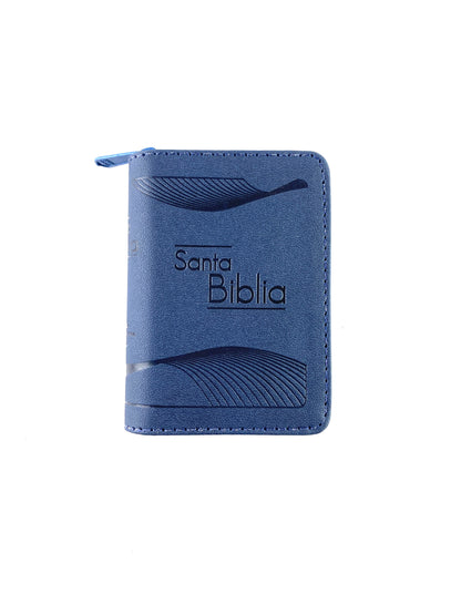 Biblia mini azul canto plateado con cierre